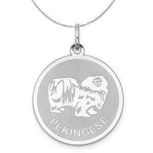 Sterling Silver Laser Etched Pekingese Dog 19mm Necklace - 18 Inch